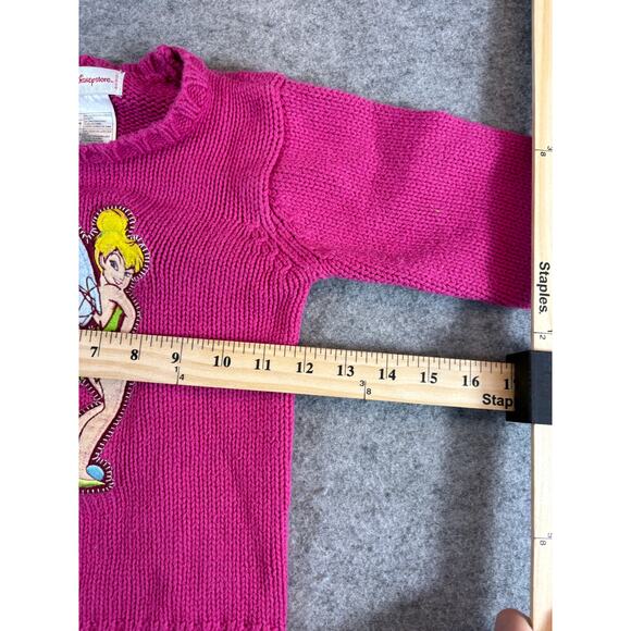 VINTAGE Disney Store Tinker Bell Sweater Girls Small Pink Knit Pullover Fairy - Picture 2 of 6